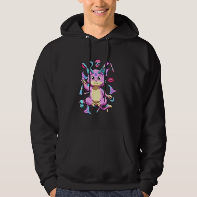 Baby Baphomet Cat Pastel Goth och Nu Goth Hoodie (Framsida)