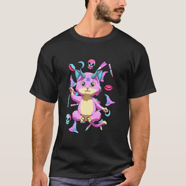 Baby Baphomet Cat Pastel Goth och Nu Goth T Shirt (Framsida)