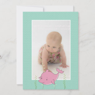 Baby Baptism Christening Rosa Dolphin Photo Inbjud Inbjudningar
