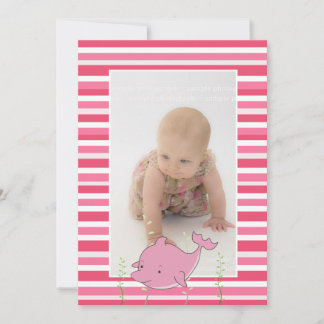 Baby Baptism Christening Rosa Dolphin Photo Inbjud Inbjudningar