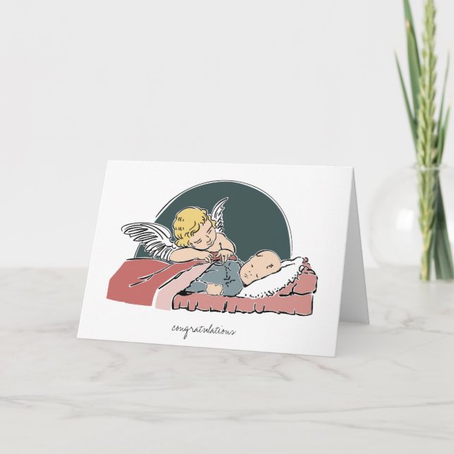 Baby Baptism Greeting Card-Angel Tucking Baby in Kort (Framsida)