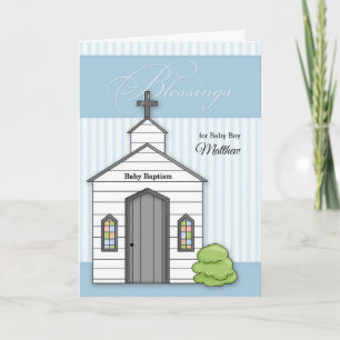 Baby-baptism i blå för bojor med chapel kort