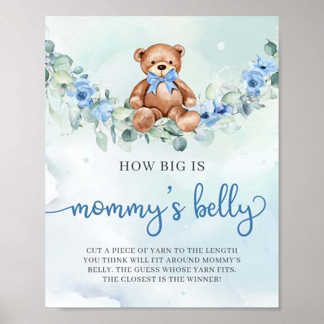 Baby bär blå blommigt Hur stort Mamma-klockspel är Poster (Framsidan)