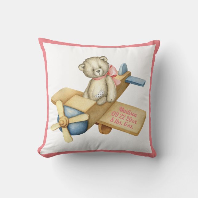 Baby Bär flygplanet Vattfärg Flicka Kudde (Framsida)