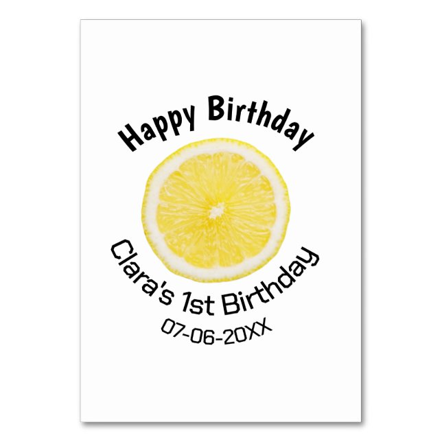 Baby-barn 1:a födelsedag citronsegment lägg till n bordsnummer (Framsidan)