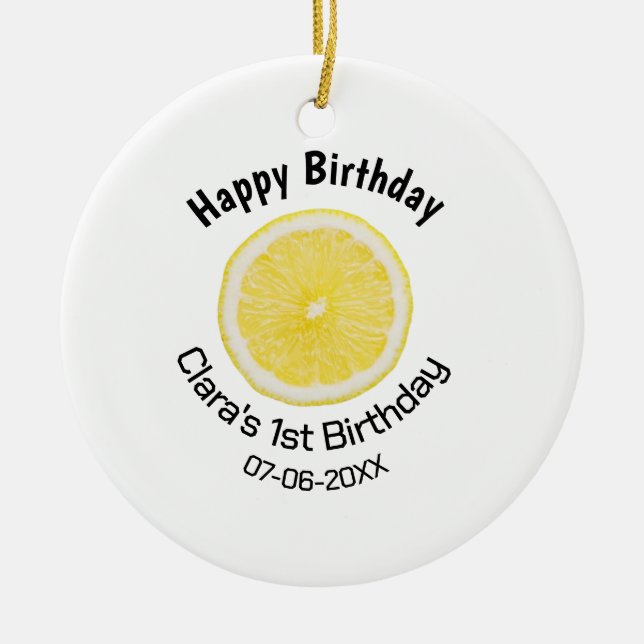 Baby-barn 1:a födelsedag citronsegment lägg till n julgransprydnad keramik (Framsidan)