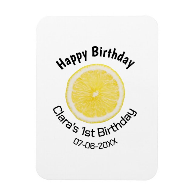 Baby-barn 1:a födelsedag citronsegment lägg till n magnet (Vertikal)