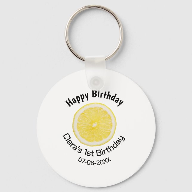 Baby-barn 1:a födelsedag citronsegment lägg till n nyckelring (Framsida)
