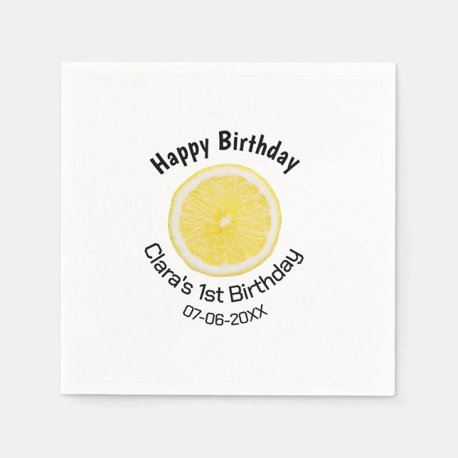 Baby-barn 1:a födelsedag citronsegment lägg till n pappersservett (Framsidan)