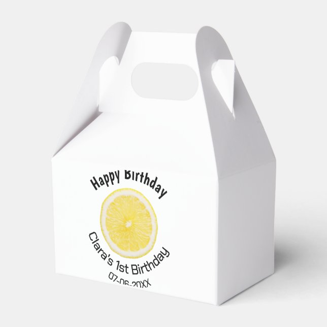 Baby-barn 1:a födelsedag citronsegment lägg till n presentaskar (Framsidan Sidan)