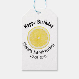 Baby-barn 1:a födelsedag citronsegment lägg till n presentetikett