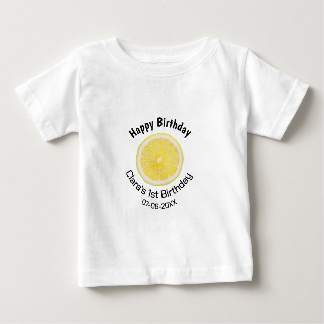 Baby-barn 1:a födelsedag citronsegment lägg till n t shirt (Framsida)