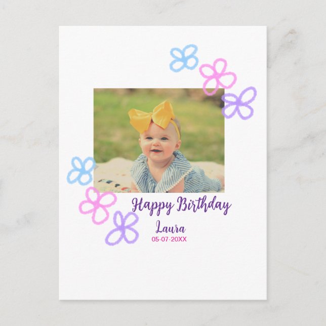 Baby barn 1:a födelsedag lägga till namn datum läg vykort (Framsida)