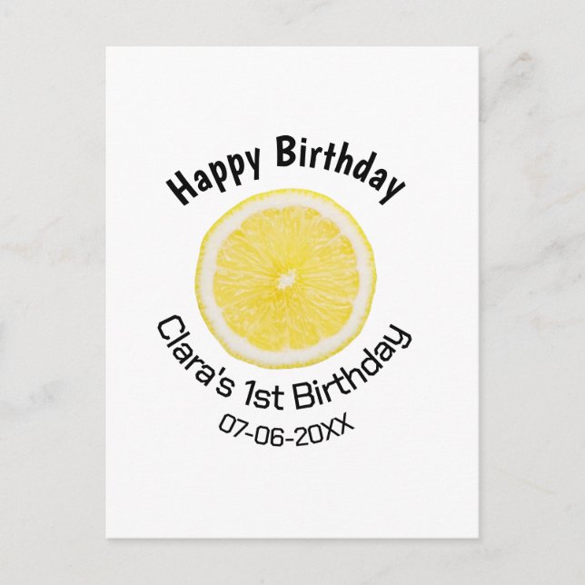 Baby barn 1-årsdag lemon skiva lägg till namn datu vykort (Framsida)