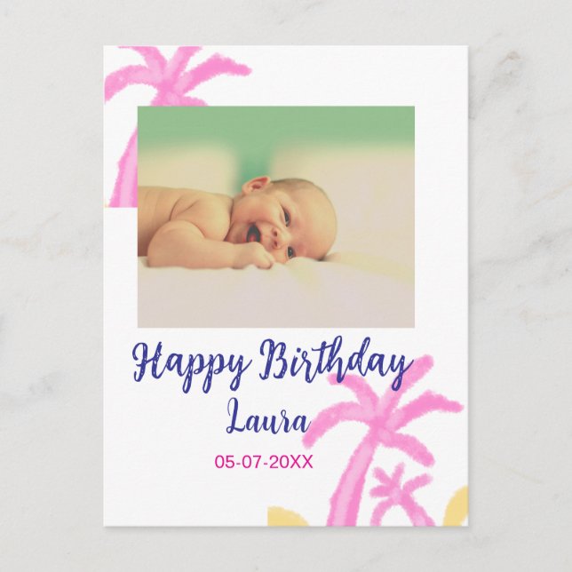 Baby barn 1-årsdag namn datum foto vykort (Framsida)