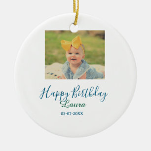Baby barn 1-årsdag namn datum lägg till foto julgransprydnad keramik