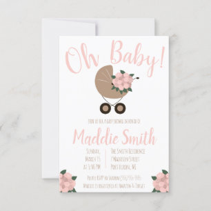 Baby Barnvagn med Blommigt Bouquet Baby Shower Inbjudningar