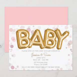 BABY-barnvakt Guld Ballonger Modern Chic Rosa Inbjudningar