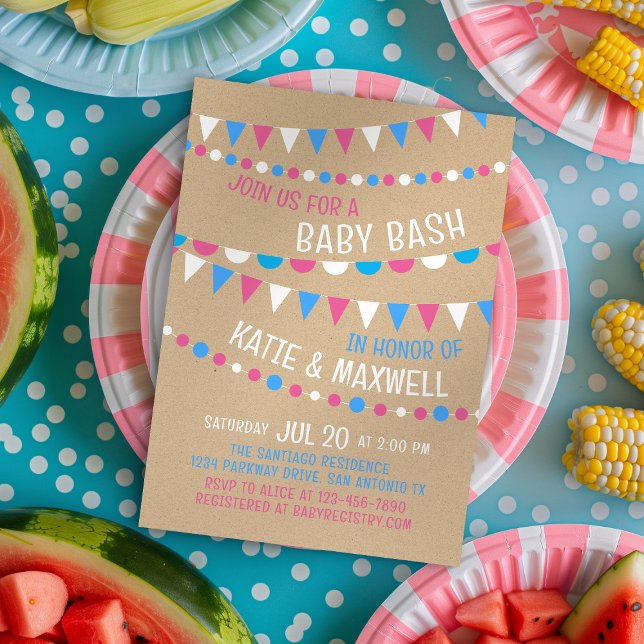 Baby Bash Rosa Blue Shower Inbjudningar (Skapare uppladdad)