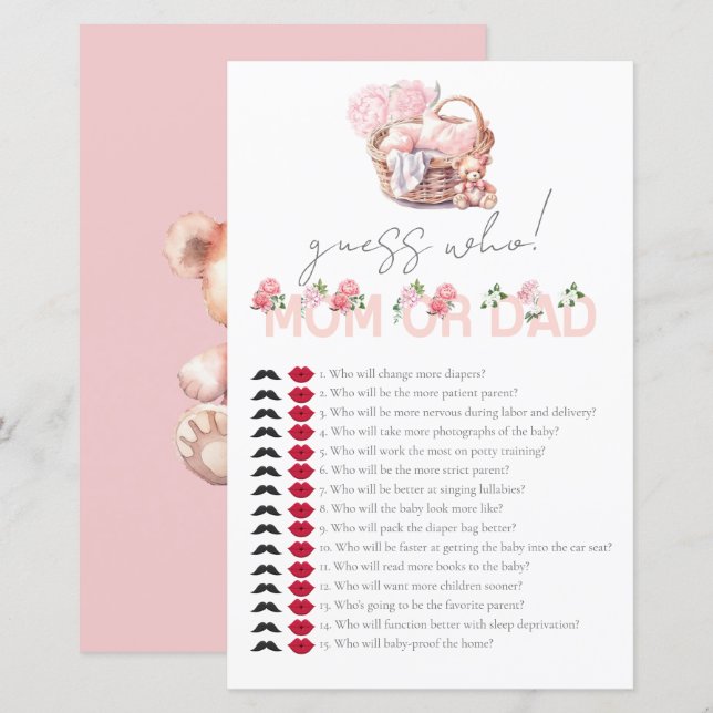 Baby Basket Baby Shower Gissa vem som spelar (Fram/baksida)