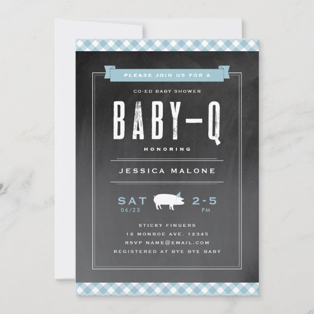 Baby BBQ Gingham baby shower för både killar och t Inbjudningar (Framsida)