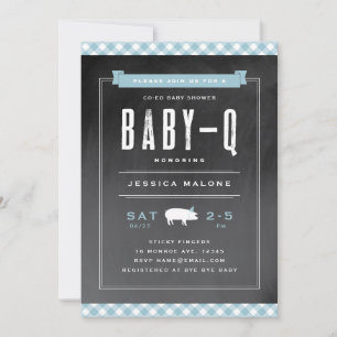 Baby BBQ Gingham baby shower för både killar och t Inbjudningar