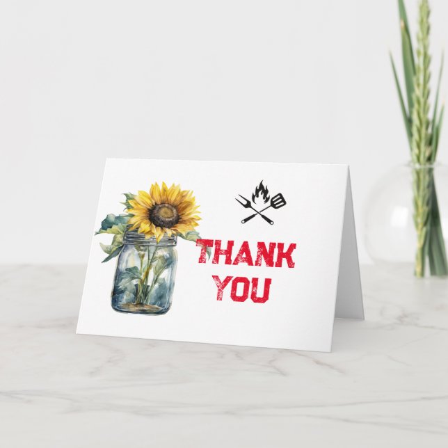 Baby BBQ röd plaid gingham babyduschfoto Tack Kort (Framsida)