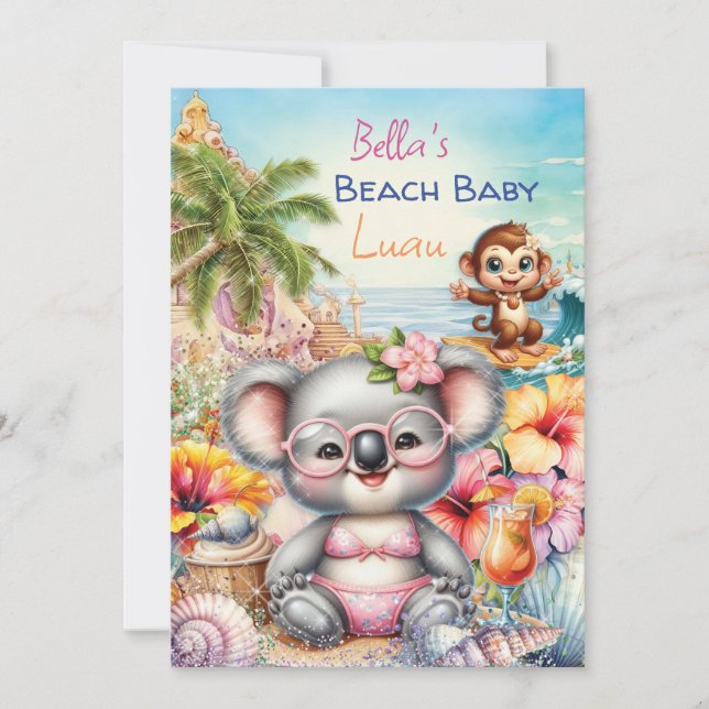Baby Beach Party Temainbjudan Inbjudningar (Framsida)