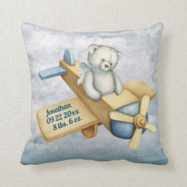Baby Bear Airplane Watercolor Pojke Vintage Kudde