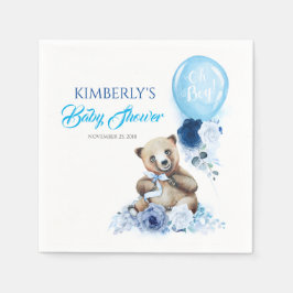 Baby Bear and Blue Blommigt Balloon Baby Shower Pappersservett