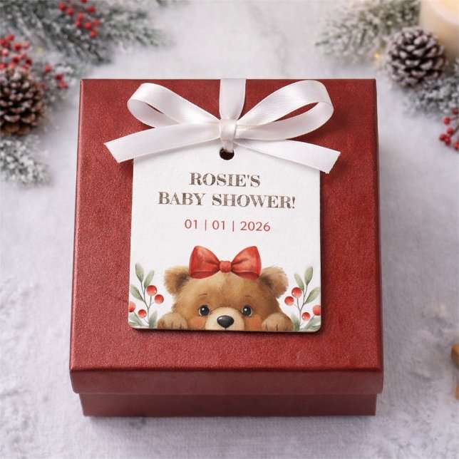 Baby Bear And Rowan Berries Baby Shower Gåvor Etiketter (Baby Bear And Rowan Berries Baby Shower Favor Tags)