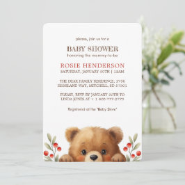 Baby Bear And Rowan Berries Baby Shower Inbjudningar