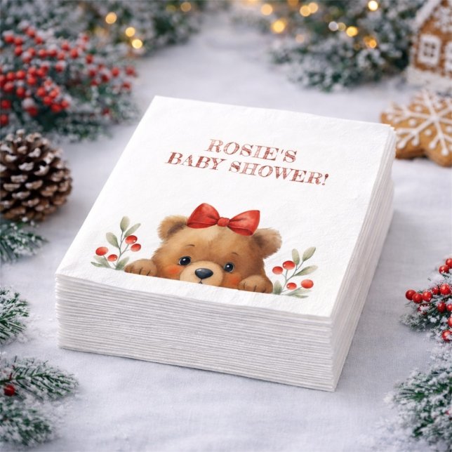 Baby Bear And Rowan Berries Baby Shower Pappersservett (Baby Bear And Rowan Berries Baby Shower Napkins)