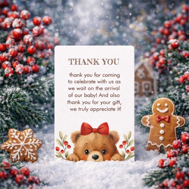 Baby Bear And Rowan Berries Baby Shower Tack Kort (Baby Bear And Rowan Berries Baby Shower Thank You Card)