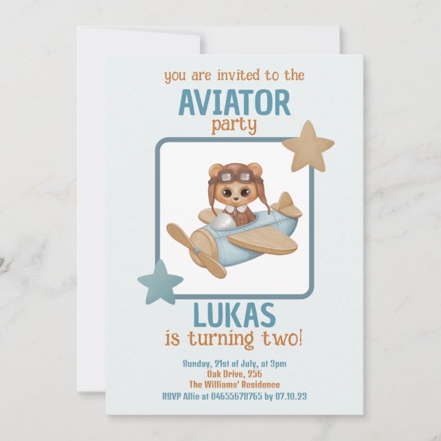 Baby Bear Aviator Party Boy Birthday Inbjudningar (Framsida)