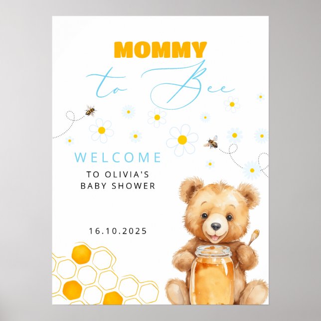 Baby Bear & Baby Girl, Boy Baby Shower Välkommen Poster (Framsidan)