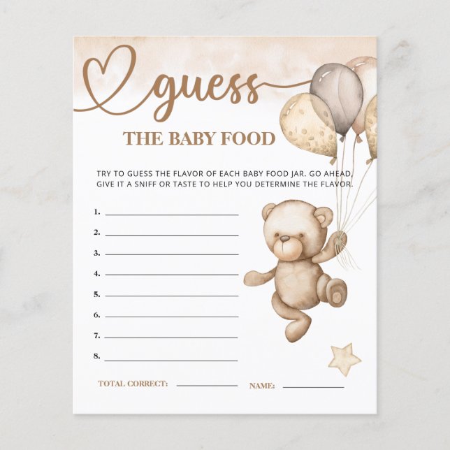 Baby Bear Baby Shower Gissa matkortet Baby (Framsida)