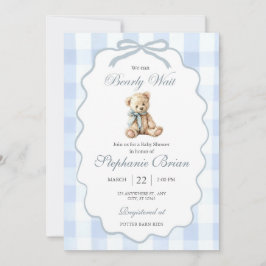 Baby Bear Baby Shower Invitation Editable Pale Blu Inbjudningar