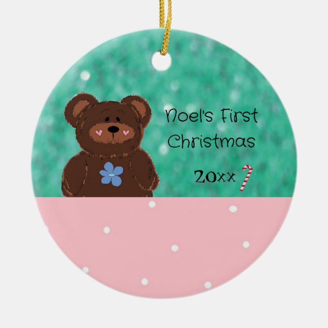 Baby Bear Babys Första Jul Julgransprydnad Keramik (Framsidan)