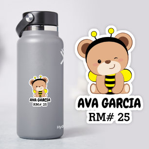 Baby Bear Bee Costume School Flaska Sticker Klistermärken