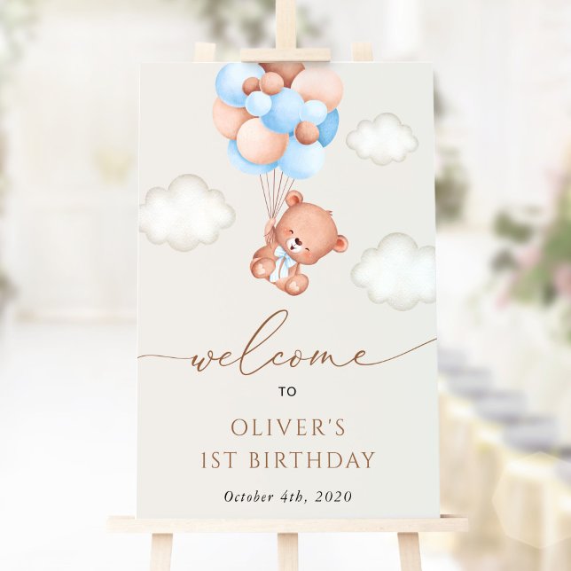 Baby Bear, Blue Balloes, First Birthday Welcome Poster (Skapare uppladdad)
