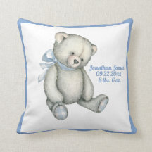 Baby Bear Blue Ribbon Watercolor Pojke Vintage