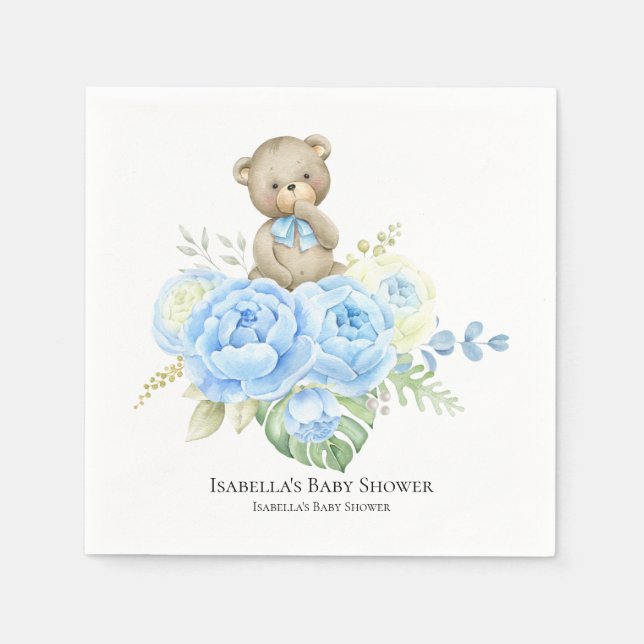 Baby Bear Boy Blue Flower | Barnskötare Napkins Pappersservett (Framsidan)