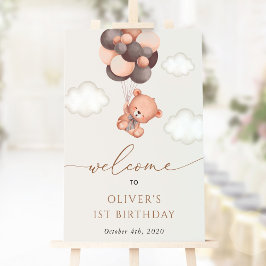 Baby Bear, Brown Balloons, första födelsedag Välko Poster