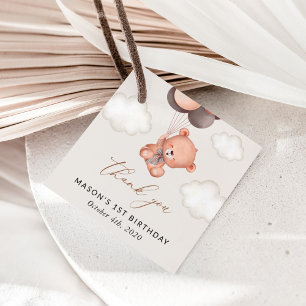 Baby Bear, Brown Balloons, första födelsedagen Gåvor Etiketter