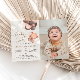 Baby Bear, Brown Balloons, första födelsedagen Inbjudningar