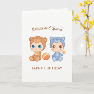 Baby Bear Cat Twillingars Birthday Custom Name Bla Kort
