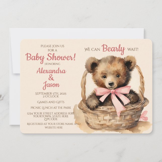 Baby Bear Girl Barly Wait Baby Shower Inbjudningar (Framsida)