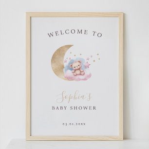 Baby Bear Guld Rosa Stars välkomstskylt Poster