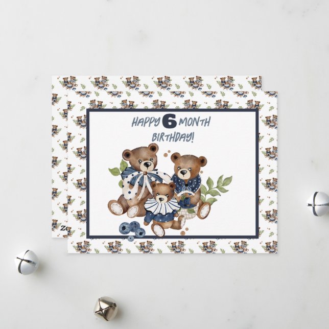 Baby Bear Halva Year Birday Card Girl Julkort (Fram/Back In Situ)